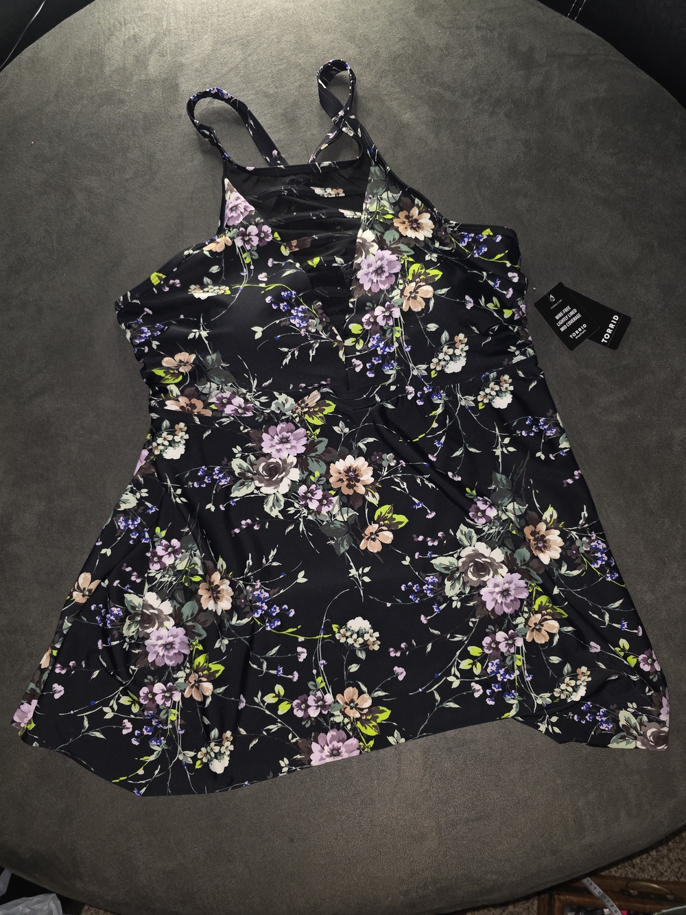 NWT Torrid Black Floral High-Neck Mesh Swim Top - Size 2 / 2X